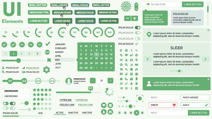 Modern UI kit featuring a collection of essential buttons, icons, and navigation elements for websites and mobile apps. Ideal for responsive design and dashboards.