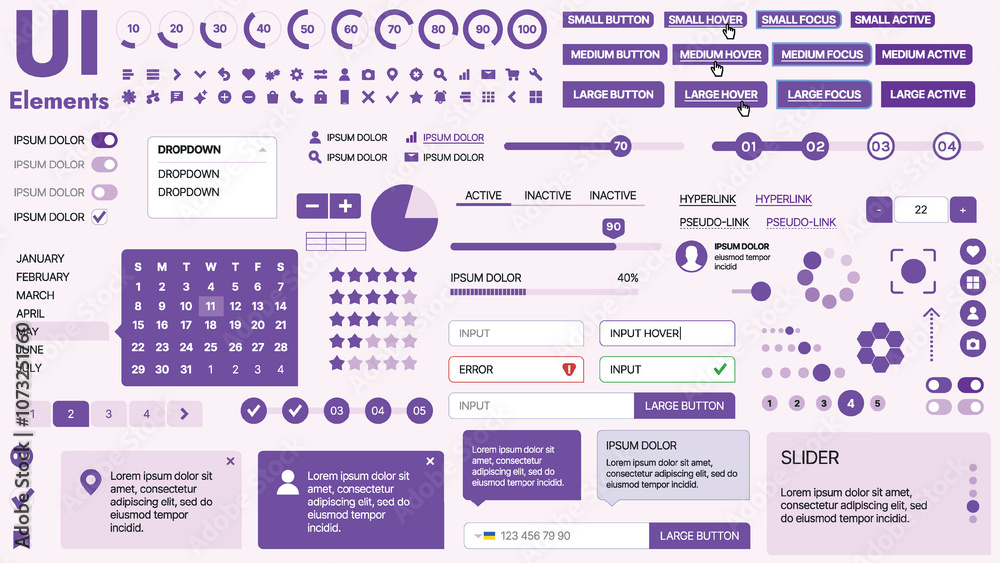 Poster modern ui kit featuring a collection of essential buttons, icons, and navigation elements for websit