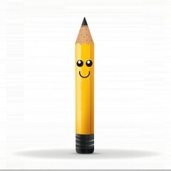 A cheerful yellow pencil with a smiling face and big eyes, designed to bring joy and creativity to writing and drawing activities.