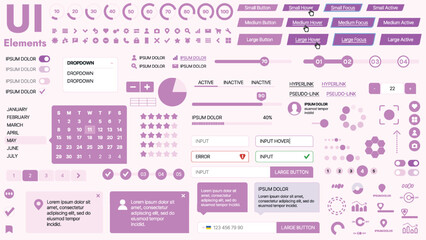 Modern UI kit featuring a collection of essential buttons, icons, and navigation elements for websites and mobile apps. Ideal for responsive design and dashboards.