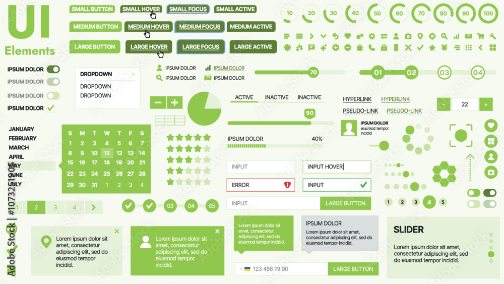 Poster modern ui kit featuring a collection of essential buttons, icons, and navigation elements for websit