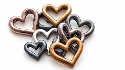 Colorful interlocking hearts of various sizes on a white background, ideal for romantic or Valentine's Day themes.