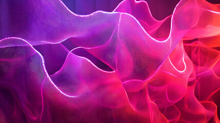 A glowing pink mesh wave with intricate folds, resembling a flowing futuristic fabric on a dark background.