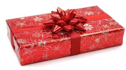 Wrapped red Christmas gift box with bow