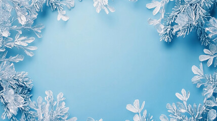 Icy Border with Blank Blue Space, Perfect for Holiday Text