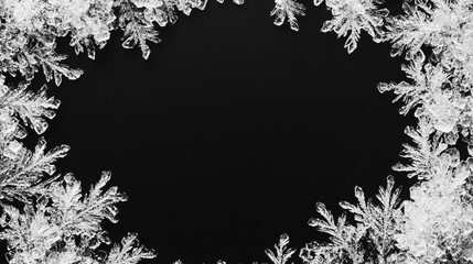 Winter Frost Border with Blank Black Space for Seasonal Text