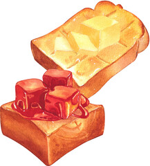 Hand-drawn Toast with butter caramel illustration