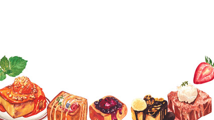 Hand-drawn Frame set of Toast Dessert menu