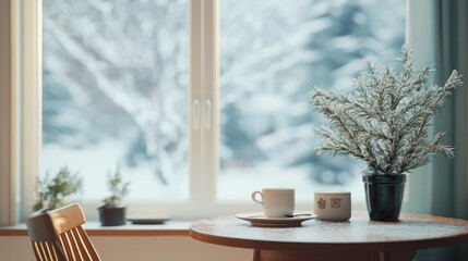 A Cup of Coffee by a Snowy Window