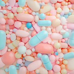 multicolored pills, texture banner, healthcare