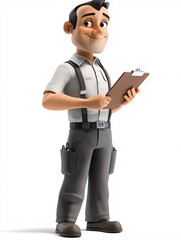 illustration of a confident supervisor evaluating performance in a contemporary office setting with a clipboard, isolated on a white background.