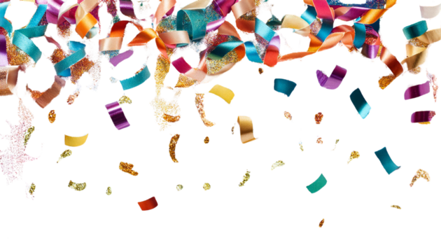 Falling colorful confetti isolated on transparent background PNG