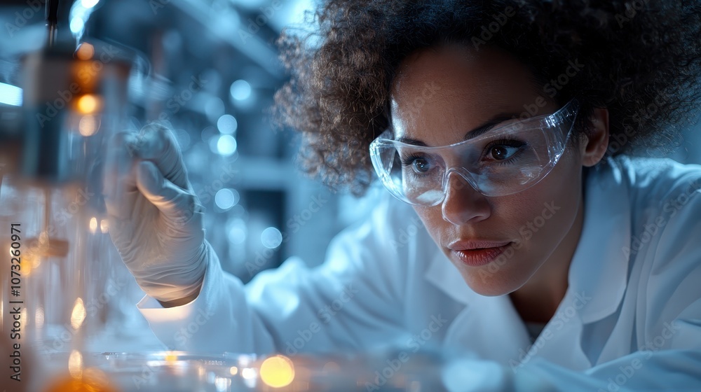 Wall mural a diligent scientist is deeply engaged in an experiment within a high-tech laboratory, embodying inn