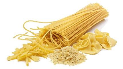 Italian Raw Pasta Ingredients on White Background - a delicious and inviting visual. The Italian raw pasta ingredients on the white background create a simple yet appetizing look. It gives the impress