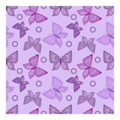Butterflies, repeating pattern, light background, shades of purple, textile print