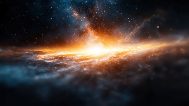 A majestic cosmic horizon is brilliantly illuminated by the stellar glow of distant galaxies, capturing a serene and awe-inspiring glimpse into the universe.
