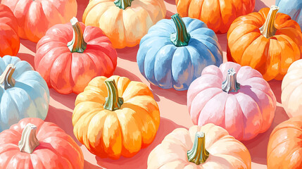 Pumpkin set realistic 3d design. Pumpkin for holidays and fall harvest season, Thanksgiving and Halloween. Colorful vegetables, view from different angles. Butternut squash. vector illustration