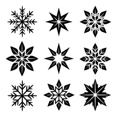 シンプルな雪の結晶のシルエットイラスト　透過背景の切り抜き