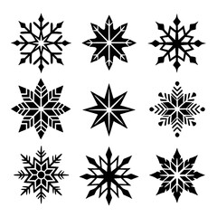 Obraz premium シンプルな雪の結晶のシルエットイラスト 透過背景の切り抜き