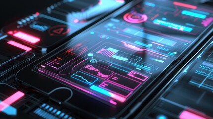 Obraz premium Futuristic Smartphone Interface with Neon Lights