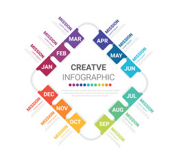 Presentation business infographic template, Timeline for 12 months, 1 year, can be used for workflow, process diagram, flow chart. EPS vector.