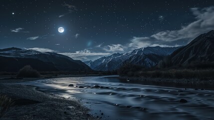 Obraz premium Moonlight River in Mountain Valley