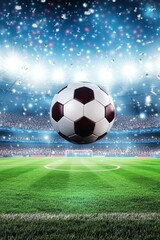 Fototapeta premium Soccer Ball In Shining Stadium, Football Championship, Competition Concept. 3D Illustration