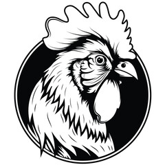Rooster vector illustration. Black and white chicken head illustration