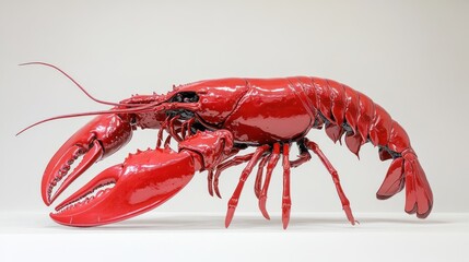 Single lobster, high detail on shell, bright red color, white background