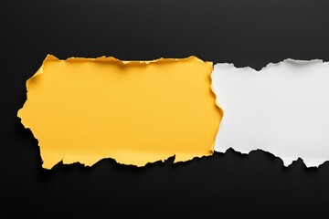 copy space, torn yellow paper on a white and black background with clear shadows for text insertion