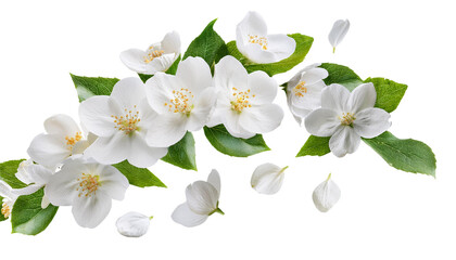 Flying white flowers isolated on transparent background  PNG