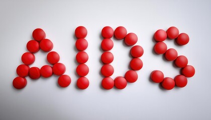 AIDS Awareness Concept. Red Pills Arranged in 'AIDS' Text on White Background Representing Medical Treatment and Symbolizing Support in Fight Against HIV.AIDS Epidemiс
