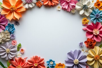 A colorful bouquet of flowers is arranged in a circle on a white background