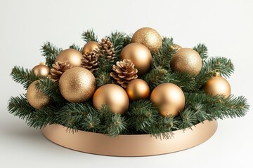 Christmas podium on a white background Christmas tree golden balls  with generative ai