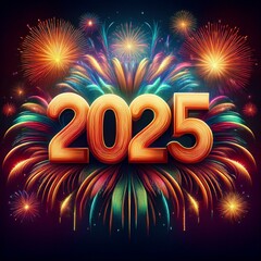 New Years Day number 2025 with fireworks