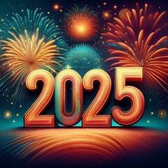 New Years Day number 2025 with fireworks