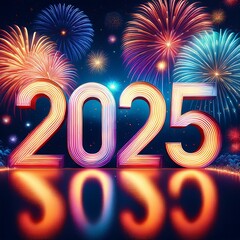New Years Day number 2025 with fireworks