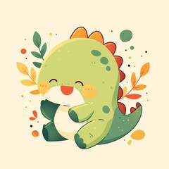 Obraz premium Adorable Cartoon Dinosaur in a Playful Nature Setting