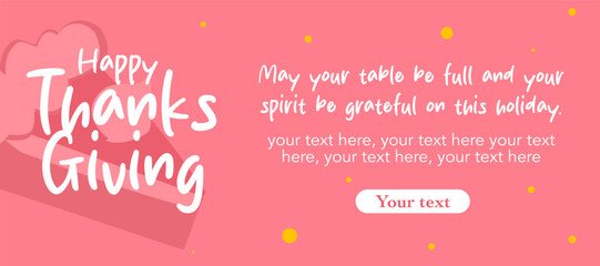 Creative Happy thanksgiving greeting with copy space for text, pink background for poster, invitation, card, flyer, cover, banner, social media, sale. Harvest vector illustration, Autumn fall season