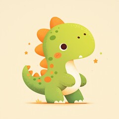 Obraz premium Cute Green Dinosaur Illustration with Orange Spikes