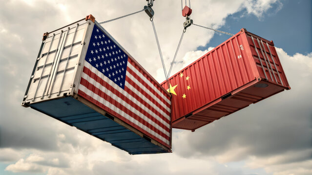 USA and China Trade Tension Concept with Containers