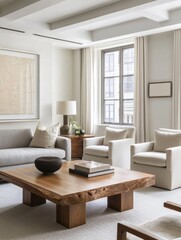 Fototapeta premium Modern Living Room Interior with a Wooden Coffee Table