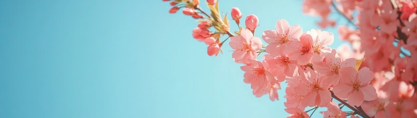 Fototapeta premium A beautiful pink and blue sky with pink flowers falling from the trees