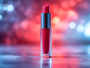 Vibrant Red Lipstick on Glossy Surface