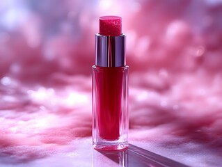 Glossy Pink Lipstick on a Soft Background