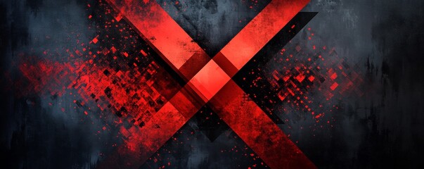 A black and red striped background with a red square in the middle