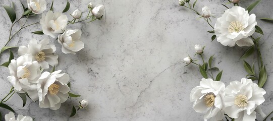 white peony flowers on concrete stone background 6