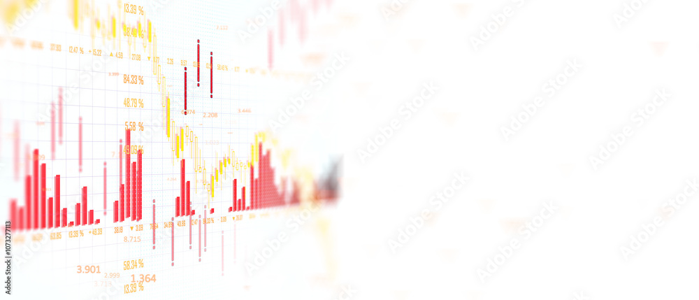 Poster financial chart with red and yellow bars illustrating stock market trends, displayed on a white back