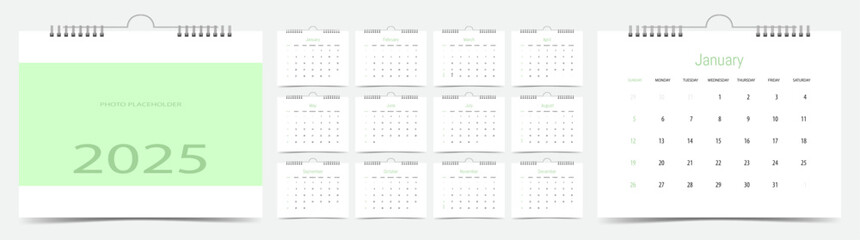 Weekly calendar for 2025, cover with empty space for photo or illustration