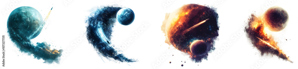 Wall mural a vibrant comet set against a cosmic backdrop with celestial bodies isolated on transparent backgrou
